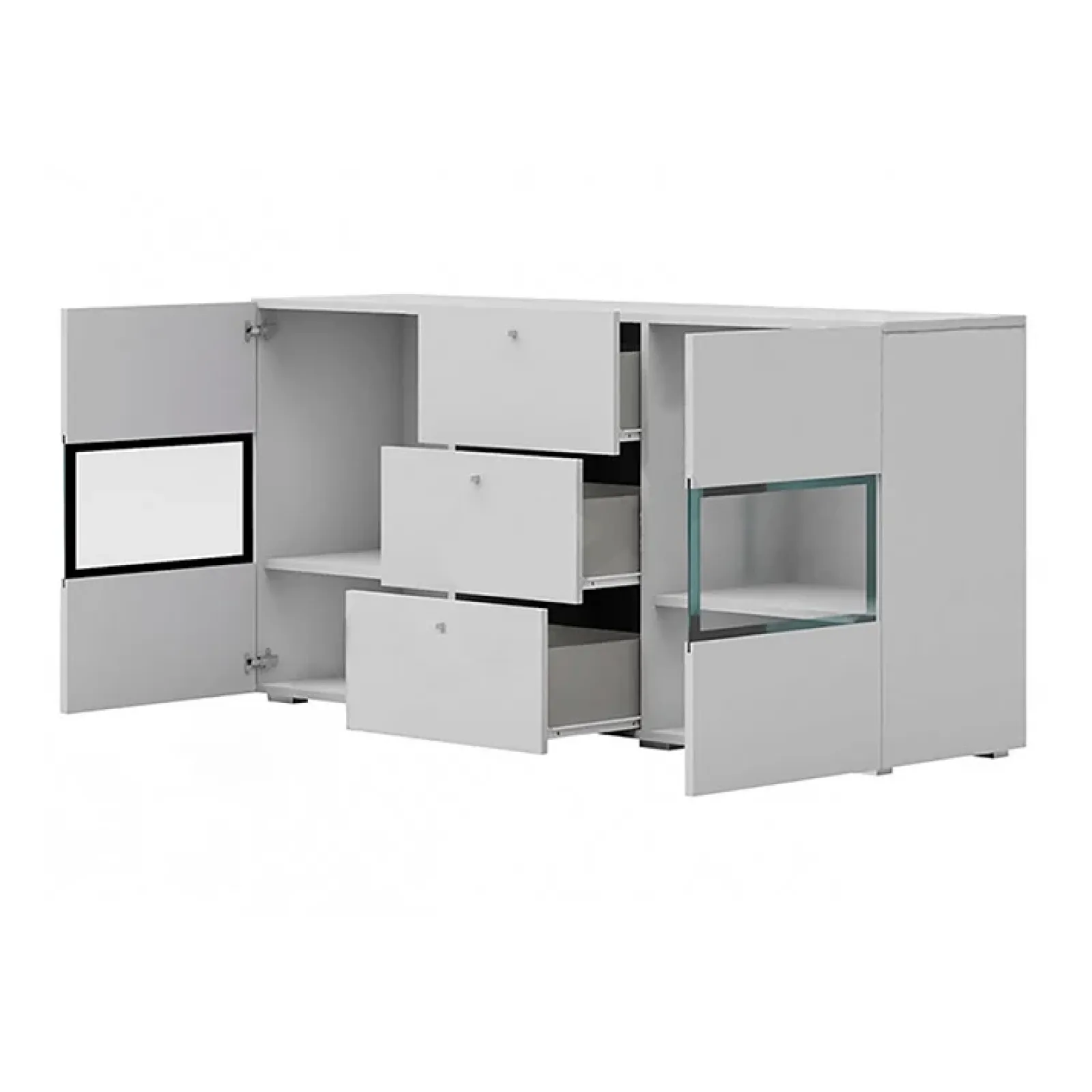 Garnero Arredamenti Credenze Moderne|Madie Moderne-Credenza 132x70h cm 2 ante 3 cassetti moderna nero Emotion Gihome® Bianco Lucido