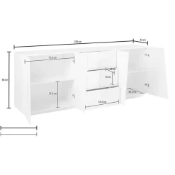 Garnero Arredamenti Credenze Moderne|Madie Moderne-Credenza 220x86h cm 4 ante 3 cassetti moderna Candia Gihome® Ossido