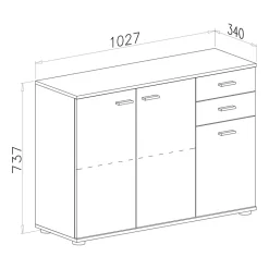Garnero Arredamenti Credenze Moderne|Madie Moderne-Credenza 103x74h cm 3 ante 2 cassetti moderna  rovere bianco Ajed