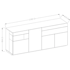 Garnero Arredamenti Credenze Moderne|Madie Moderne-Credenza 219x85h cm 4 ante 2 cassetti bianco lucido rovere Bahama Bianco Lucido - Rovere Rustico
