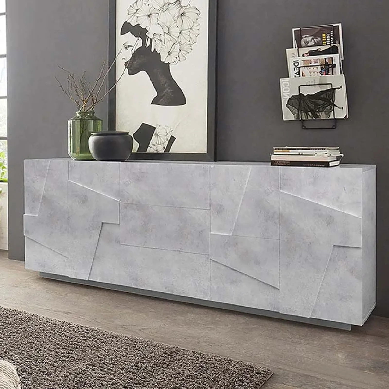 Garnero Arredamenti Credenze Moderne|Madie Moderne-Credenza 224x86h cm 4 ante 3 cassetti moderna Zenzero Gihome® Cemento