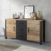Garnero Arredamenti Credenze Moderne|Madie Moderne-Credenza 147x79h cm 2 ante 3 cassetti moderna quercia nero opaco Nebraska