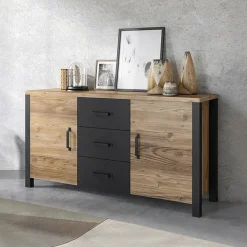 Garnero Arredamenti Credenze Moderne|Madie Moderne-Credenza 147x79h cm 2 ante 3 cassetti moderna quercia nero opaco Nebraska