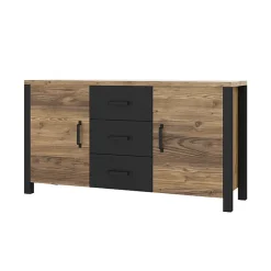 Garnero Arredamenti Credenze Moderne|Madie Moderne-Credenza 147x79h cm 2 ante 3 cassetti moderna quercia nero opaco Nebraska