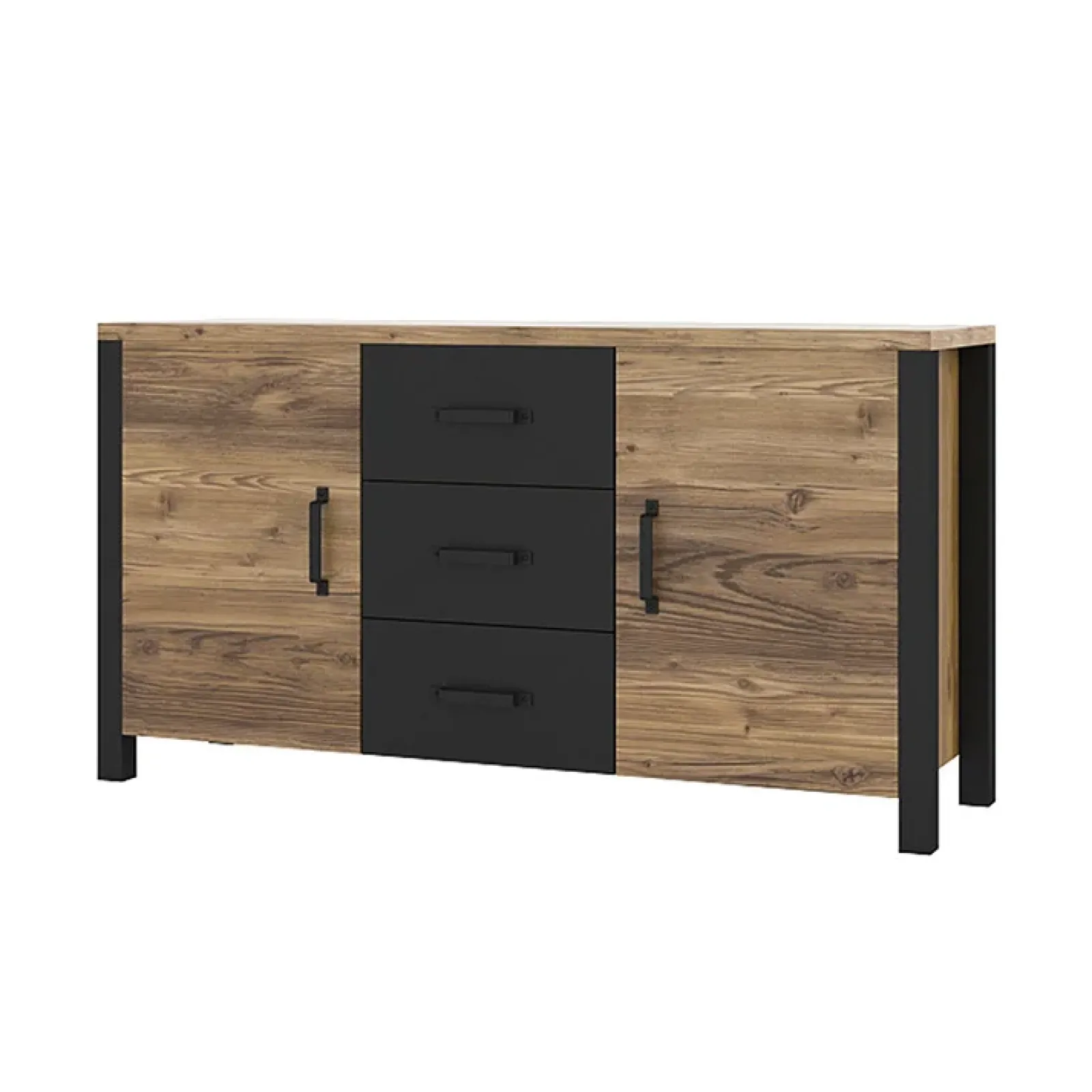 Garnero Arredamenti Credenze Moderne|Madie Moderne-Credenza 147x79h cm 2 ante 3 cassetti moderna quercia nero opaco Nebraska