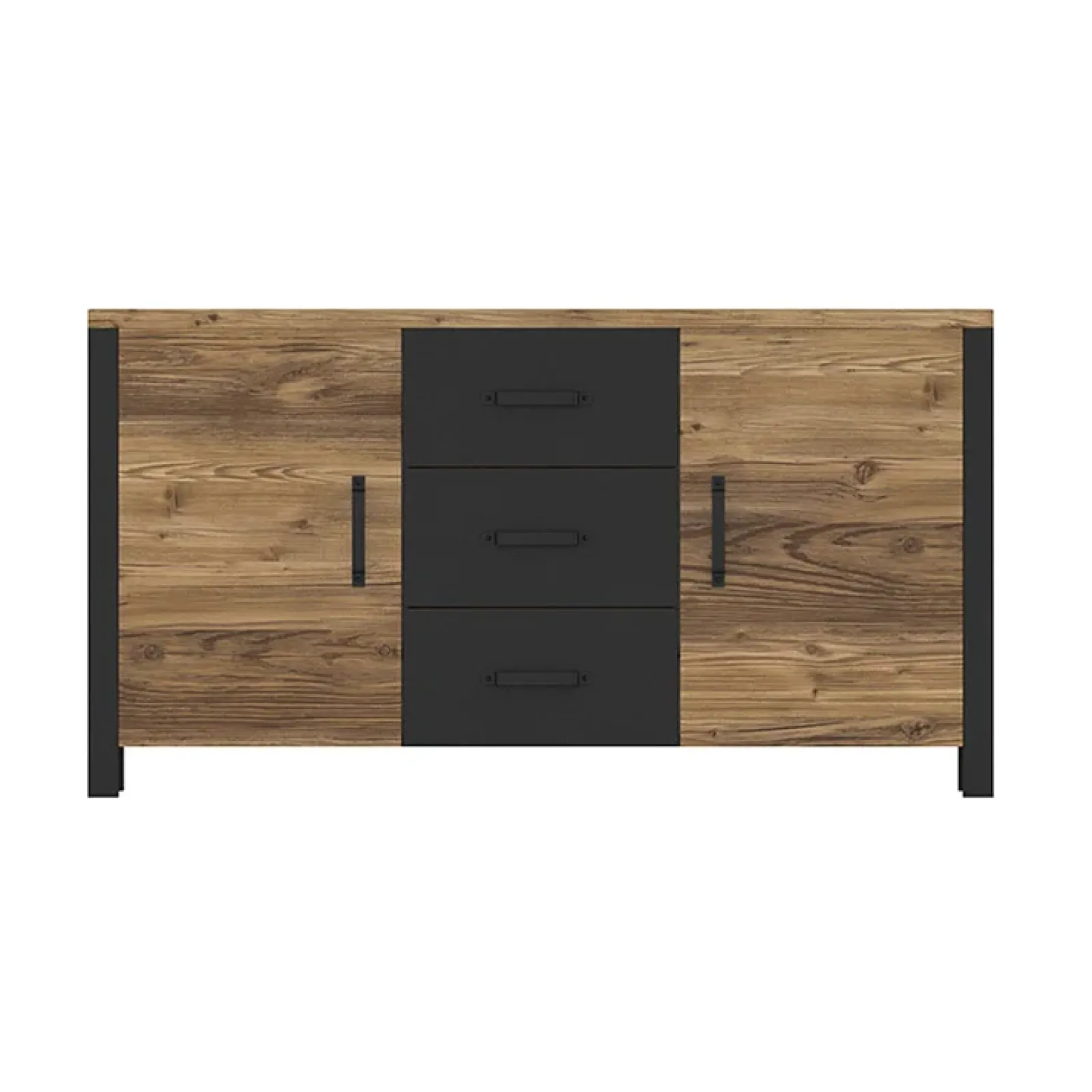 Garnero Arredamenti Credenze Moderne|Madie Moderne-Credenza 147x79h cm 2 ante 3 cassetti moderna quercia nero opaco Nebraska