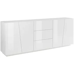 Garnero Arredamenti Credenze Moderne|Madie Moderne-Credenza 220x86h cm 4 ante 3 cassetti Candia Gihome® Bianco Lucido