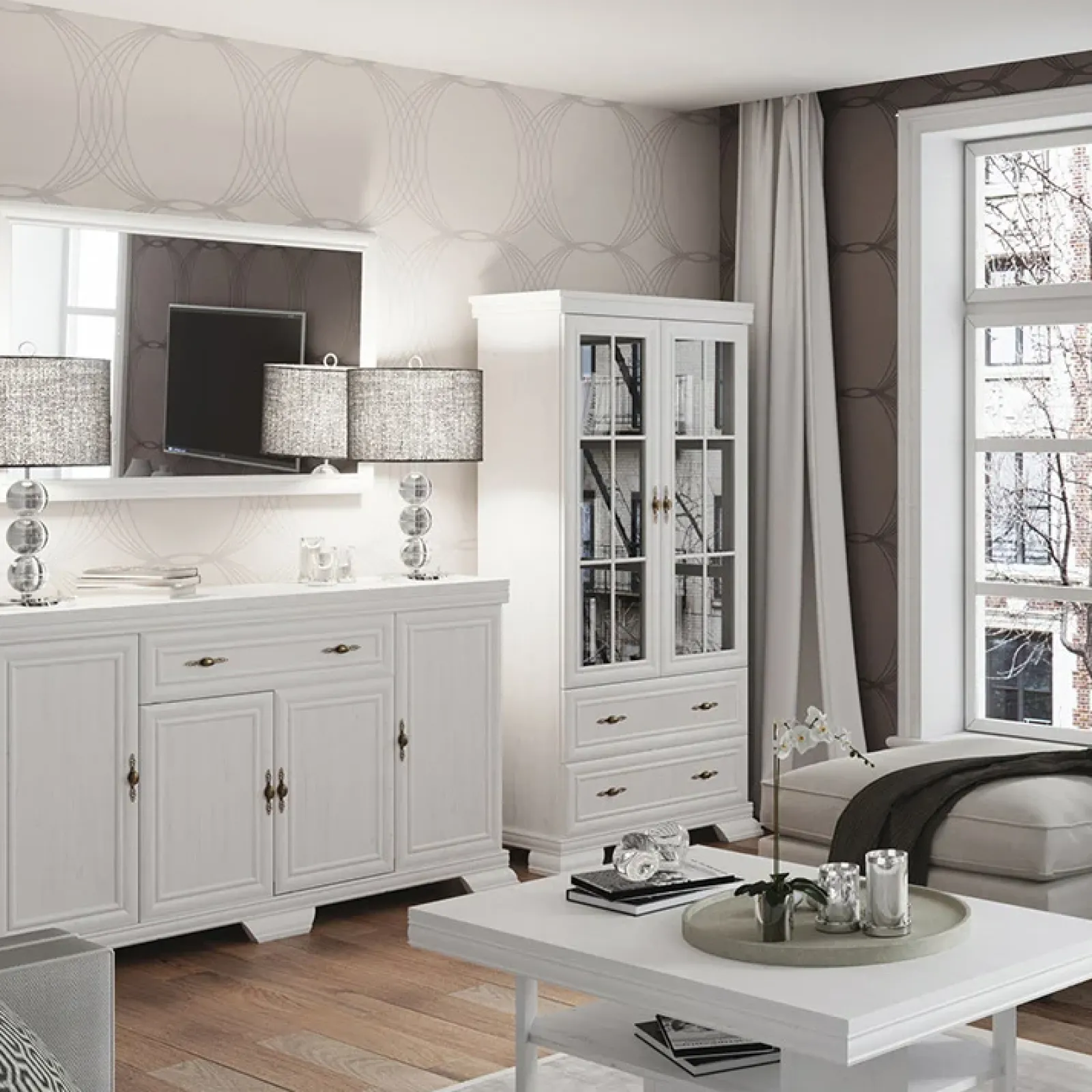 Garnero Arredamenti Comò|Comò-Credenza 88x97h cm 2 ante 1 cassetto shabby Kelly Bianco Frassinato