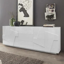 Garnero Arredamenti Credenze Moderne|Madie Moderne-Credenza 224x86h cm 4 ante 3 cassetti moderna Zenzero Gihome® Bianco Lucido
