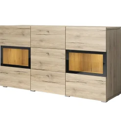 Garnero Arredamenti Credenze Moderne|Madie Moderne-Credenza 132x70h cm 2 ante 3 cassetti moderna nero Emotion Gihome® Rovere