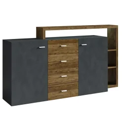 Garnero Arredamenti Credenze Moderne|Madie Moderne-Credenza 180x97h cm 2 ante 4 cassetti moderna antracite spatolato noce Megan Gihome® Noce - Antracite