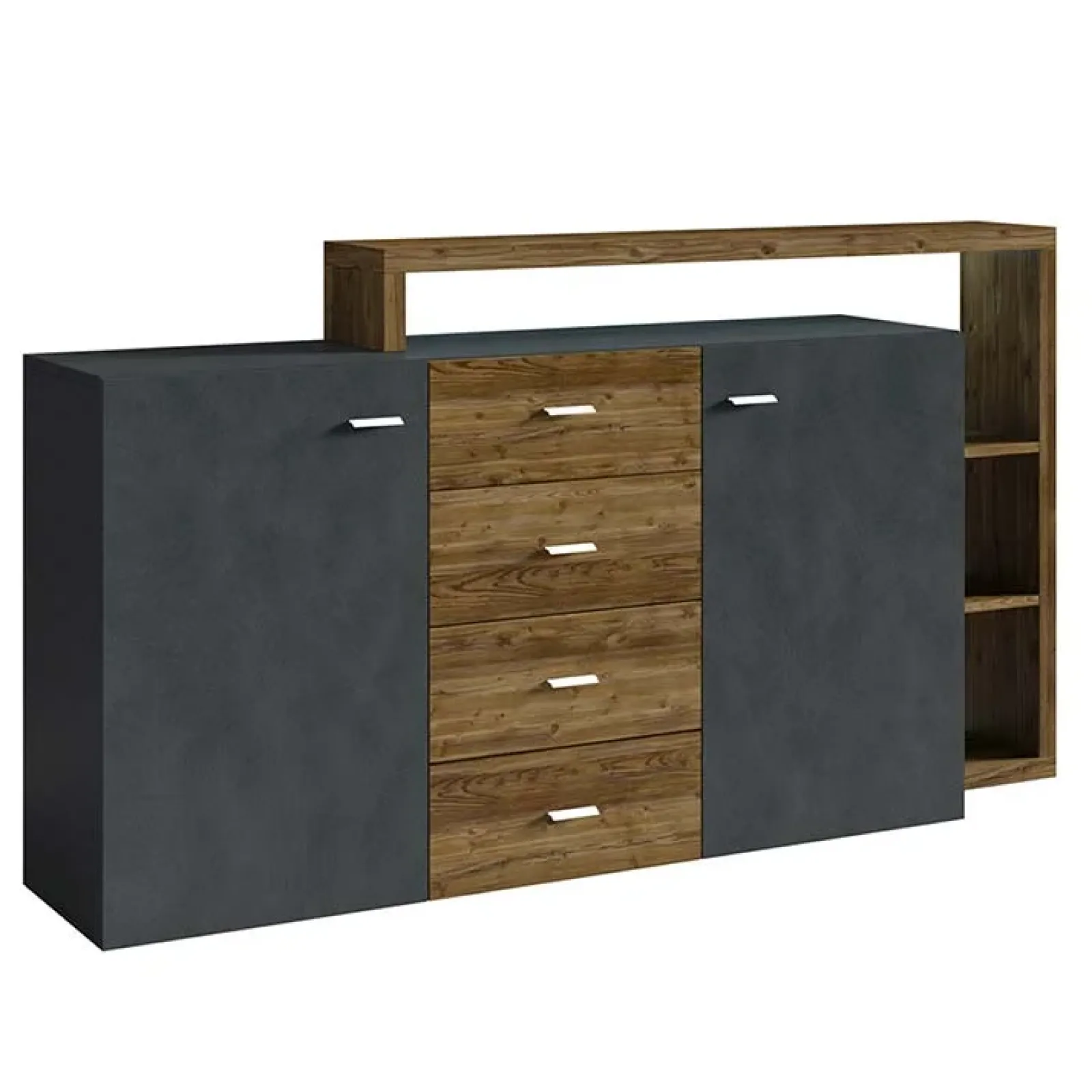 Garnero Arredamenti Credenze Moderne|Madie Moderne-Credenza 180x97h cm 2 ante 4 cassetti moderna antracite spatolato noce Megan Gihome® Noce - Antracite