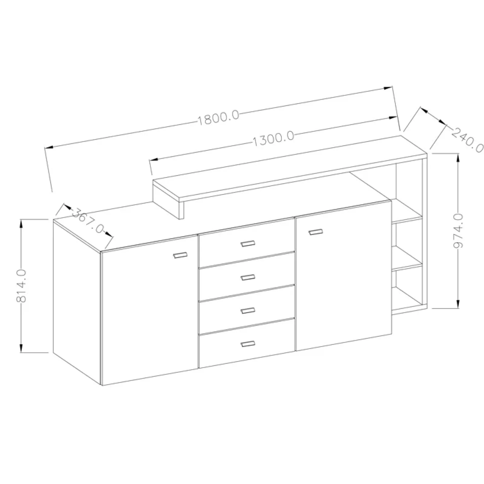Garnero Arredamenti Credenze Moderne|Madie Moderne-Credenza 180x97h cm 2 ante 4 cassetti moderna antracite spatolato noce Megan Gihome® Noce - Antracite
