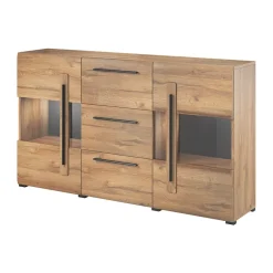 Garnero Arredamenti Credenze Moderne|Madie Moderne-Credenza 180x103h cm 2 ante 3 cassetti  con vetrinetta moderna nero Maiorca Rovere