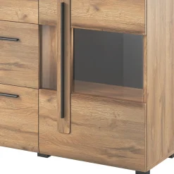 Garnero Arredamenti Credenze Moderne|Madie Moderne-Credenza 180x103h cm 2 ante 3 cassetti  con vetrinetta moderna nero Maiorca Rovere