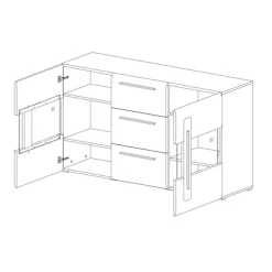Garnero Arredamenti Credenze Moderne|Madie Moderne-Credenza 180x103h cm 2 ante 3 cassetti  con vetrinetta moderna nero Maiorca Rovere
