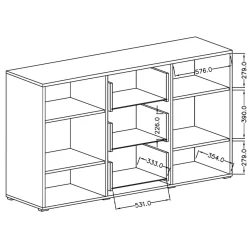 Garnero Arredamenti Credenze Moderne|Madie Moderne-Credenza 180x103h cm 2 ante 3 cassetti  con vetrinetta moderna nero Maiorca Rovere