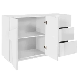 Garnero Arredamenti Credenze Moderne|Madie Moderne-Credenza 143x86h cm 2 ante 3 cassetti moderna Zenzero Gihome® Bianco Lucido