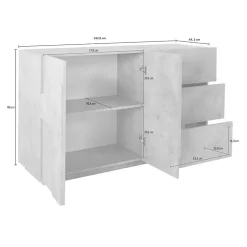 Garnero Arredamenti Credenze Moderne|Madie Moderne-Credenza 143x86h cm 2 ante 3 cassetti moderna Zenzero Gihome® Bianco Lucido