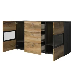 Garnero Arredamenti Credenze Moderne|Madie Moderne-Credenza 132x70h cm 2 ante 3 cassetti noce antico nero frassinato Emotion Gihome® Nero Frassinato - Noce