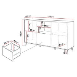 Garnero Arredamenti Credenze Moderne-Credenza 150x82h cm 2 ante 1 cassetto moderna decorato nero lucido Placida