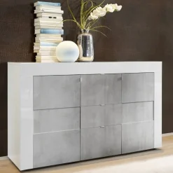 Garnero Arredamenti Credenze Moderne|Madie Moderne-Credenza 138x84h cm 2 ante 3 cassetti bianco e cemento Easy