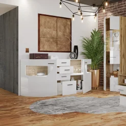 Garnero Arredamenti Credenze Moderne-Credenza 180x81h cm 2 ante 4 cassetti bianco lucido Biancaneve