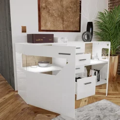 Garnero Arredamenti Credenze Moderne-Credenza 180x81h cm 2 ante 4 cassetti bianco lucido Biancaneve