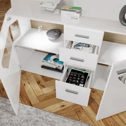 Garnero Arredamenti Credenze Moderne-Credenza 180x81h cm 2 ante 4 cassetti bianco lucido Biancaneve