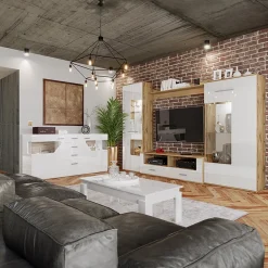 Garnero Arredamenti Credenze Moderne-Credenza 180x81h cm 2 ante 4 cassetti bianco lucido Biancaneve