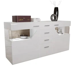 Garnero Arredamenti Credenze Moderne-Credenza 180x81h cm 2 ante 4 cassetti bianco lucido Biancaneve