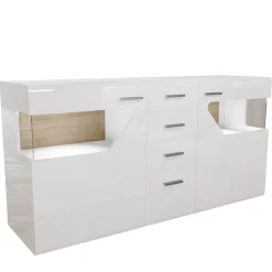 Garnero Arredamenti Credenze Moderne-Credenza 180x81h cm 2 ante 4 cassetti bianco lucido Biancaneve
