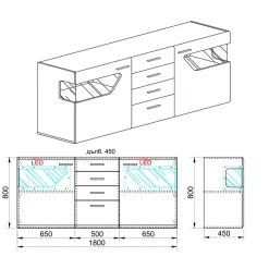 Garnero Arredamenti Credenze Moderne-Credenza 180x81h cm 2 ante 4 cassetti bianco lucido Biancaneve