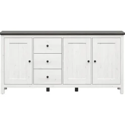 Garnero Arredamenti Credenze Moderne|Madie Moderne-Credenza 199x96h cm 3 ante 3 cassetti arte povera pino bianco frassinato grafite Holga Bianco Frassinato - Grafite