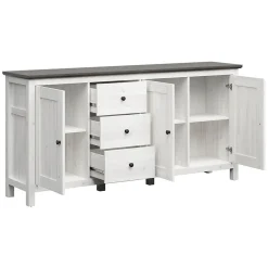 Garnero Arredamenti Credenze Moderne|Madie Moderne-Credenza 199x96h cm 3 ante 3 cassetti arte povera pino bianco frassinato grafite Holga Bianco Frassinato - Grafite