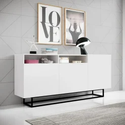 Garnero Arredamenti Credenze Moderne|Madie Moderne-Credenza 180x80h cm 3 ante 2 vani moderna bianco nero Erice Gihome® Bianco Opaco