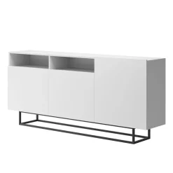 Garnero Arredamenti Credenze Moderne|Madie Moderne-Credenza 180x80h cm 3 ante 2 vani moderna bianco nero Erice Gihome® Bianco Opaco