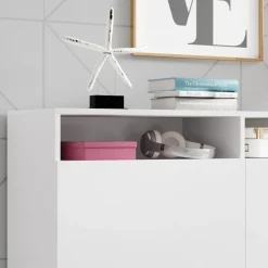 Garnero Arredamenti Credenze Moderne|Madie Moderne-Credenza 180x80h cm 3 ante 2 vani moderna bianco nero Erice Gihome® Bianco Opaco