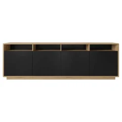 Garnero Arredamenti Credenze Moderne|Madie Moderne-Credenza 238x75h cm 4 ante 4 vani a giorno moderna nero opaco rovere Esmond