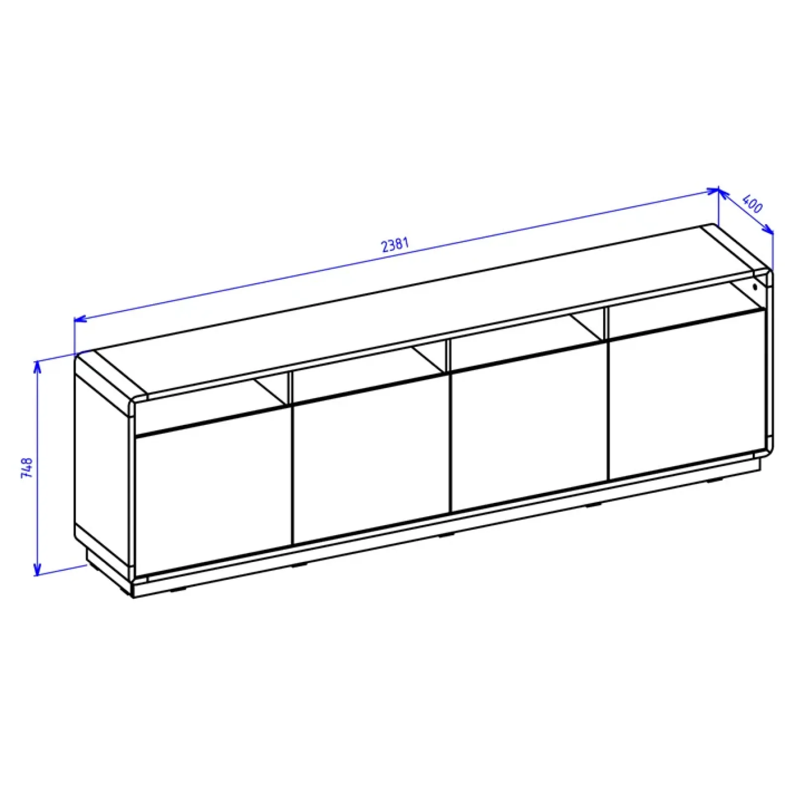 Garnero Arredamenti Credenze Moderne|Madie Moderne-Credenza 238x75h cm 4 ante 4 vani a giorno moderna nero opaco rovere Esmond