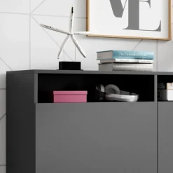 Garnero Arredamenti Credenze Moderne|Madie Moderne-Credenza 180x80h cm 3 ante 2 vani moderna nero Erice Gihome® Antracite