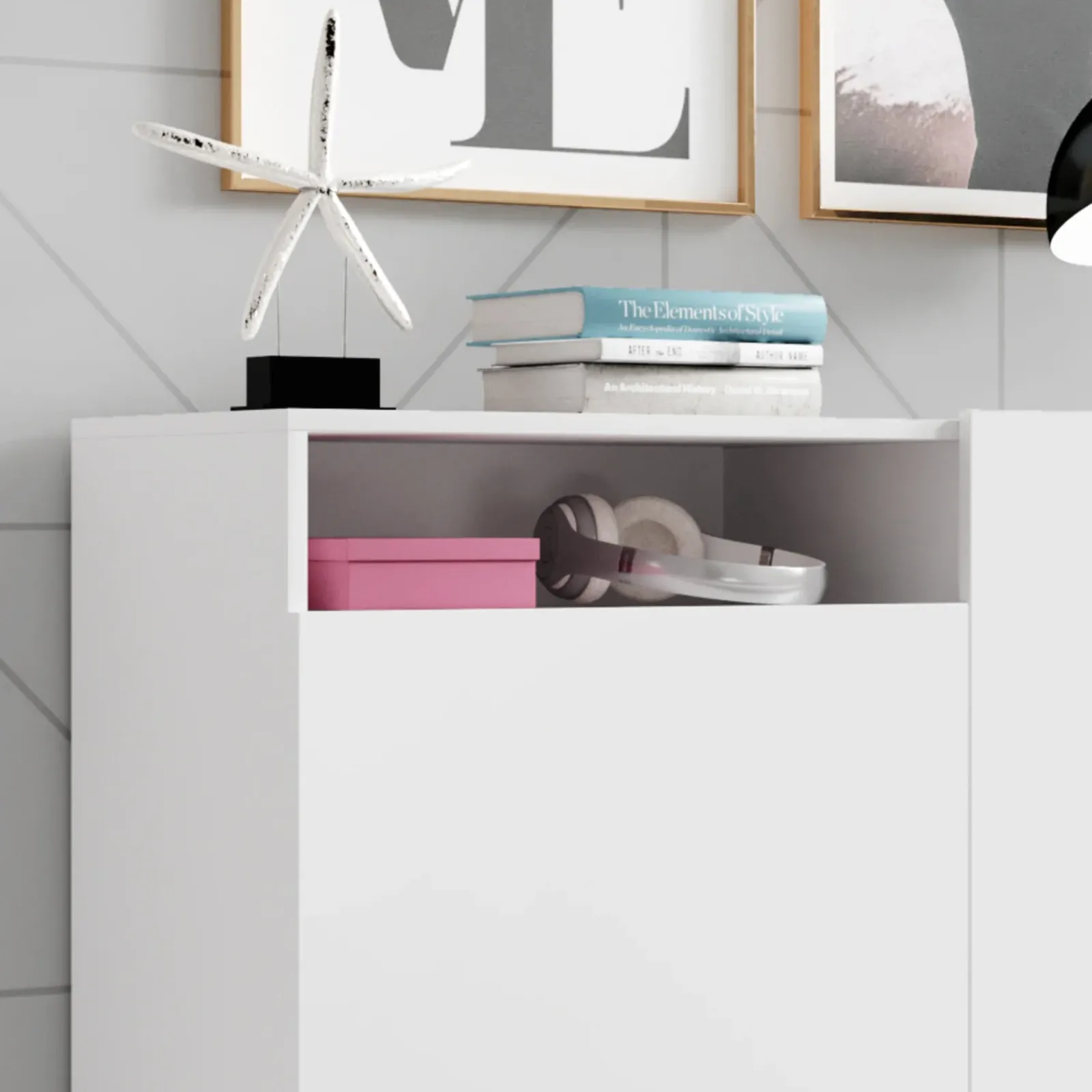 Garnero Arredamenti Credenze Moderne|Madie Moderne-Credenza 120x80h cm 2 ante 1 vano moderna bianco nero Erice Gihome®