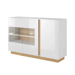 Garnero Arredamenti Credenze Moderne|Madie Moderne-Credenza 138x91h cm 3 ante con vetrina moderna bianco rovere Noa Gihome® Bianco Lucido - Rovere