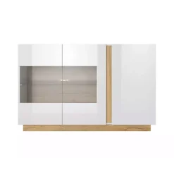 Garnero Arredamenti Credenze Moderne|Madie Moderne-Credenza 138x91h cm 3 ante con vetrina moderna bianco rovere Noa Gihome® Bianco Lucido - Rovere