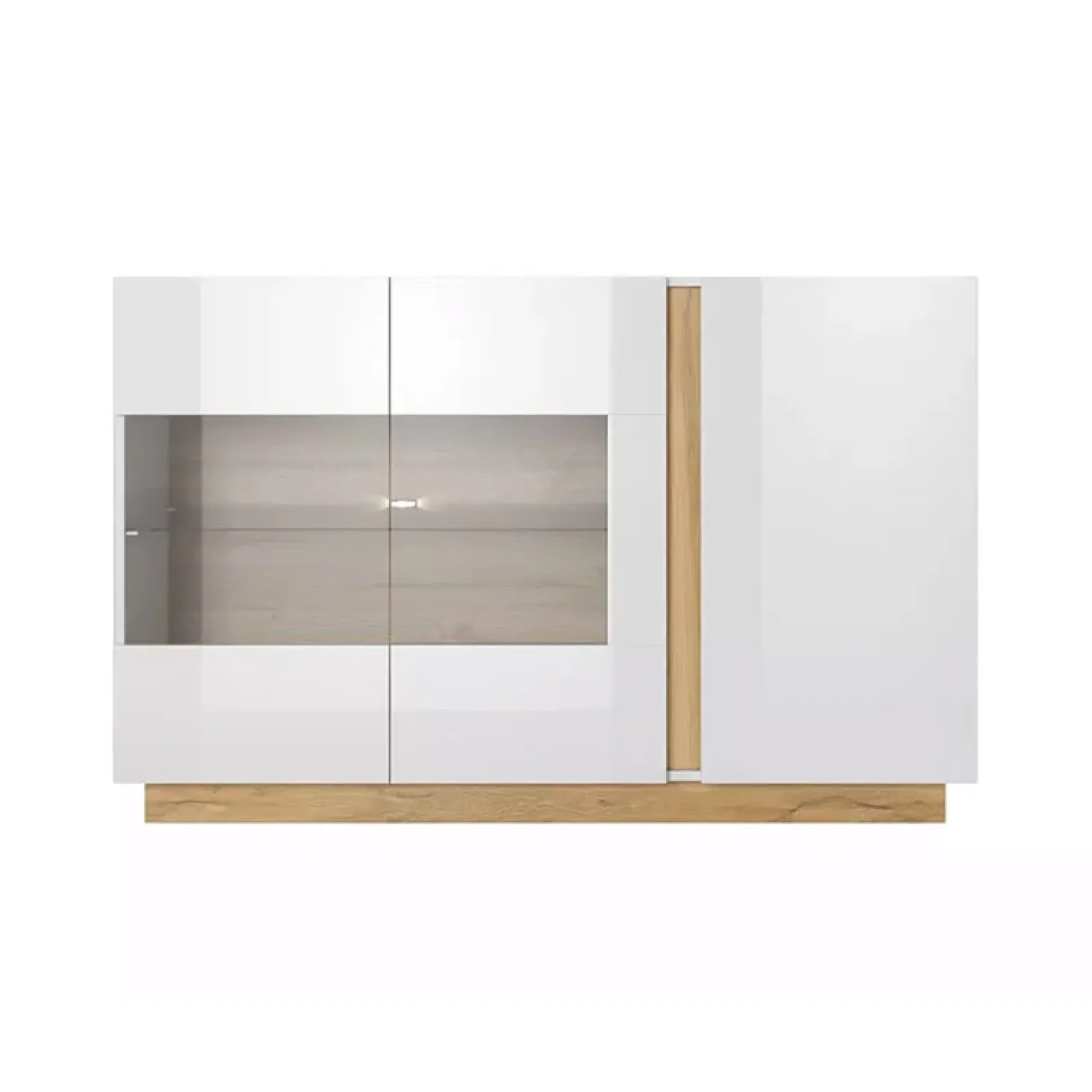 Garnero Arredamenti Credenze Moderne|Madie Moderne-Credenza 138x91h cm 3 ante con vetrina moderna bianco rovere Noa Gihome® Bianco Lucido - Rovere