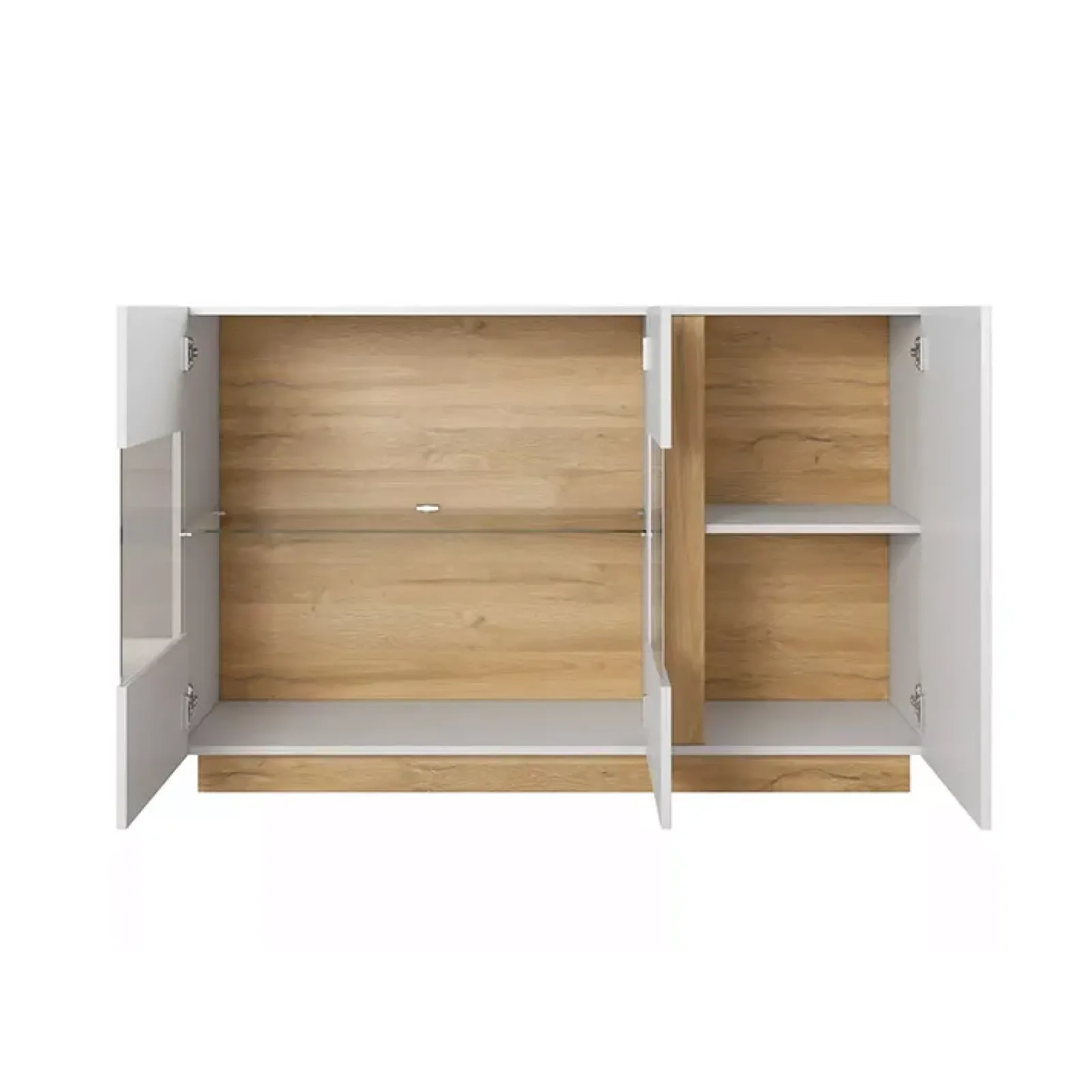 Garnero Arredamenti Credenze Moderne|Madie Moderne-Credenza 138x91h cm 3 ante con vetrina moderna bianco rovere Noa Gihome® Bianco Lucido - Rovere