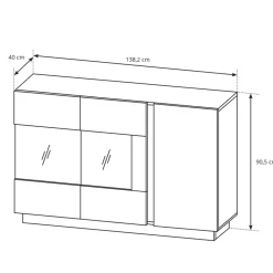 Garnero Arredamenti Credenze Moderne|Madie Moderne-Credenza 138x91h cm 3 ante con vetrina moderna bianco rovere Noa Gihome® Bianco Lucido - Rovere