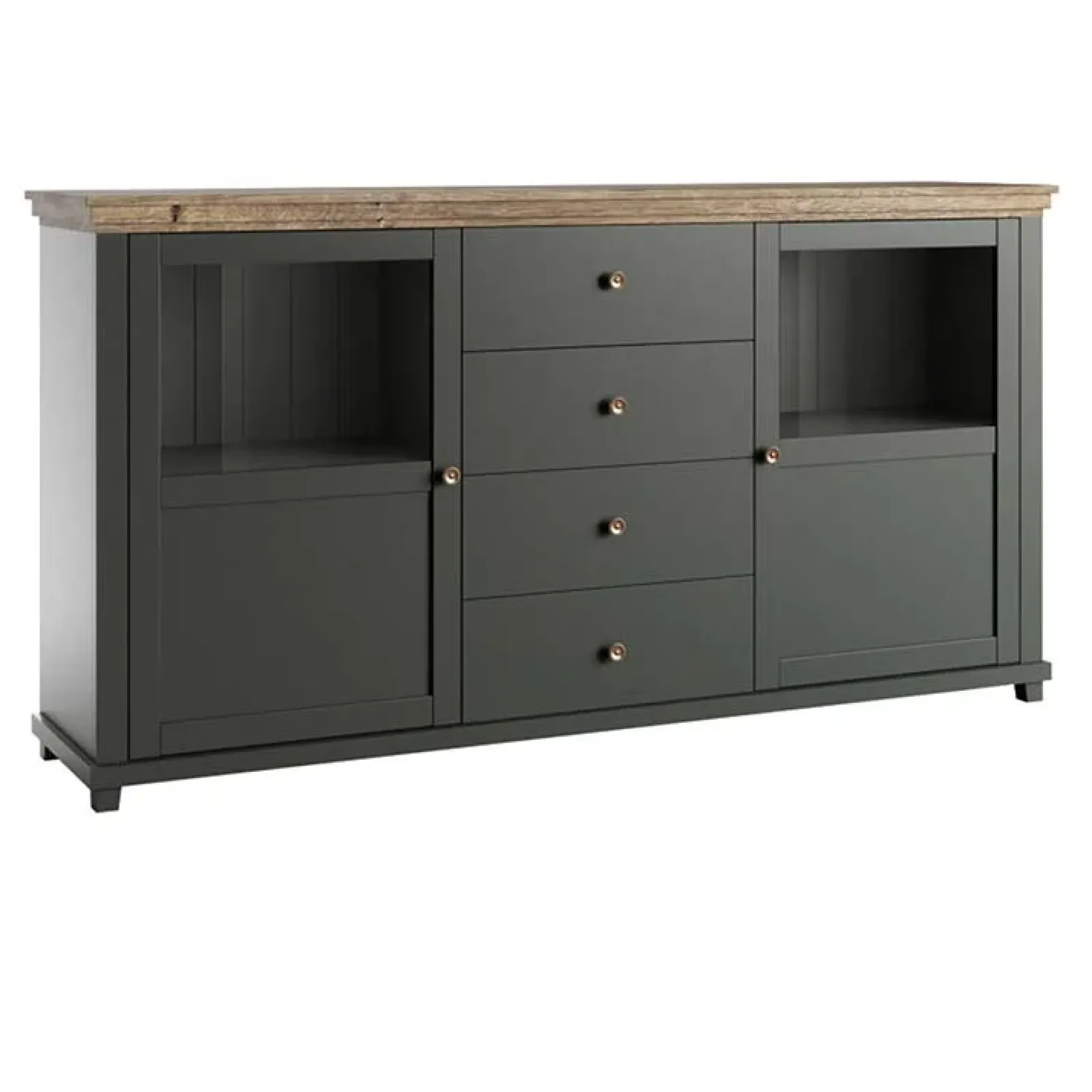 Garnero Arredamenti Credenze Moderne|Madie Moderne-Credenza 181x93h cm 2 ante con vetrinetta 4 cassetti verde quercia Texel