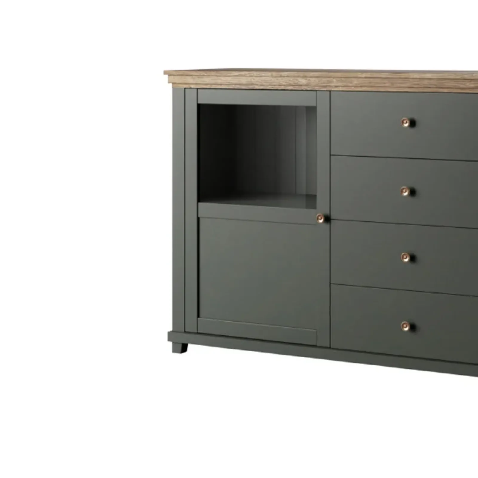 Garnero Arredamenti Credenze Moderne|Madie Moderne-Credenza 181x93h cm 2 ante con vetrinetta 4 cassetti verde quercia Texel