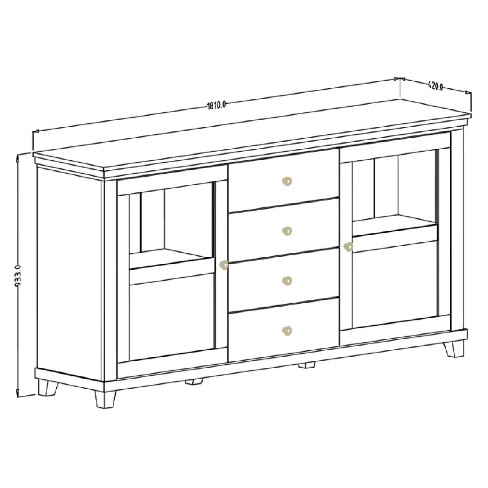 Garnero Arredamenti Credenze Moderne|Madie Moderne-Credenza 181x93h cm 2 ante con vetrinetta 4 cassetti verde quercia Texel